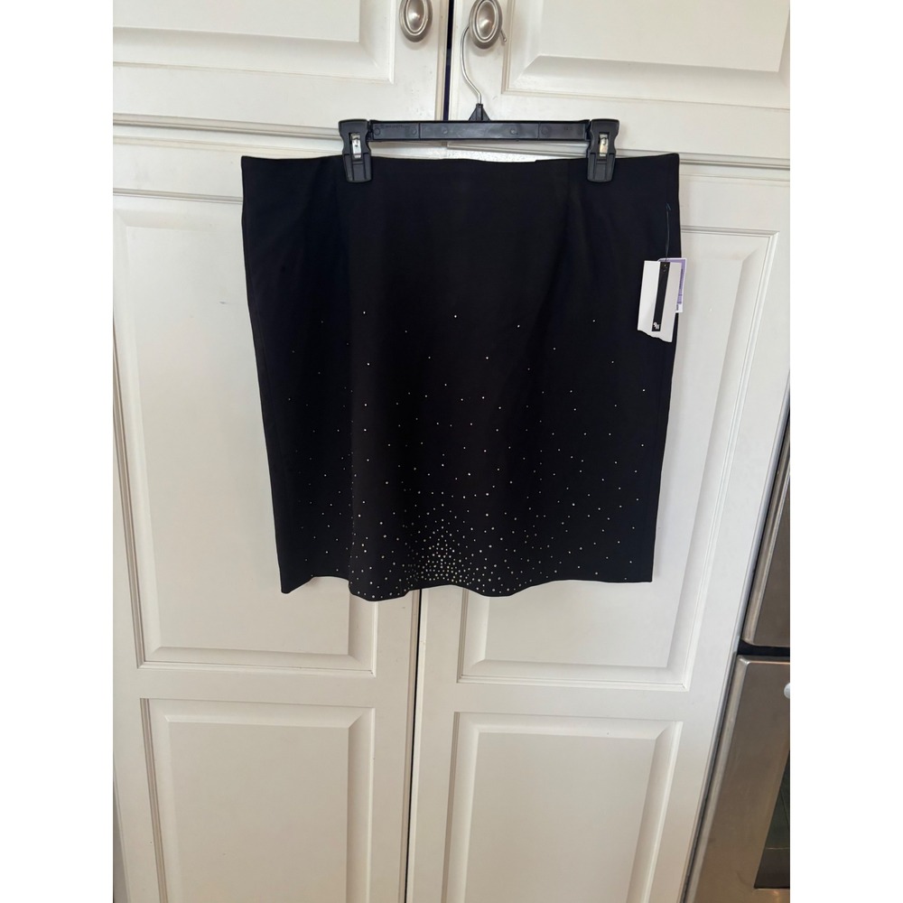 Nine West Womens XL Black Rhinestone Embellished Pull On Pencil Skirt New